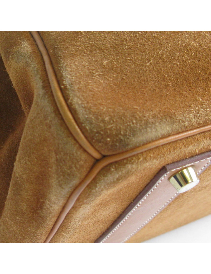 Birkin HERMÈS Grizzly 40 cuir barenia et veau doblis fauve