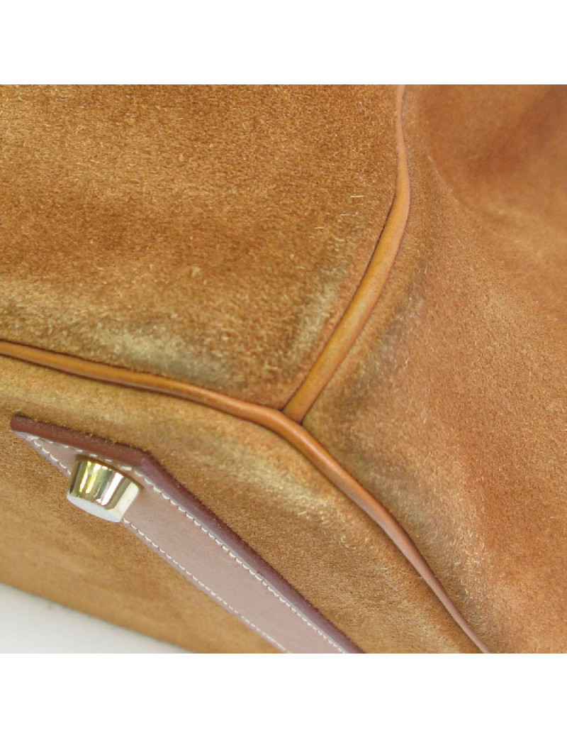 Birkin HERMÈS Grizzly 40 cuir barenia et veau doblis fauve