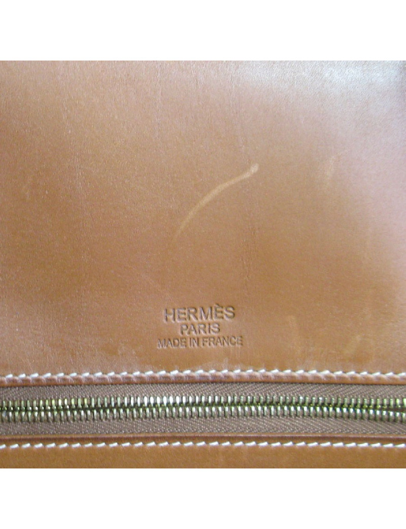 Birkin HERMÈS Grizzly 40 cuir barenia et veau doblis fauve