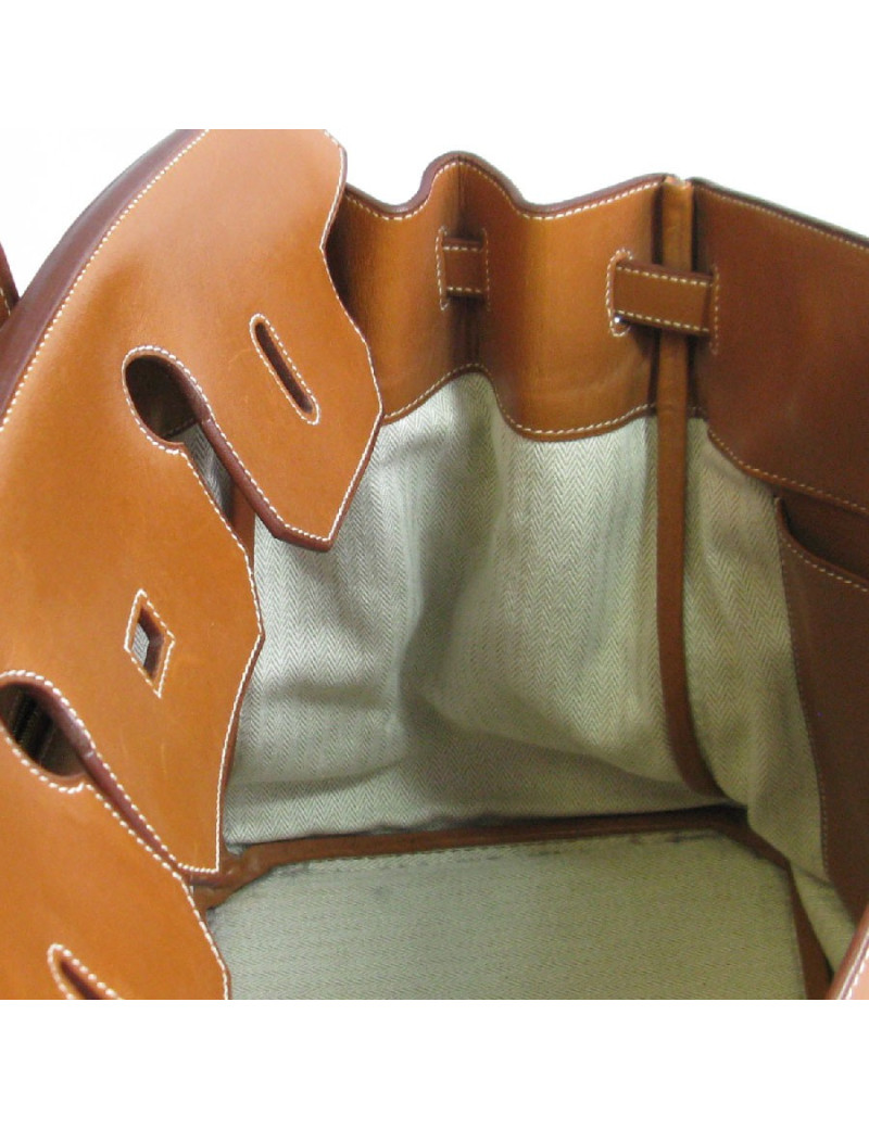 Birkin HERMÈS Grizzly 40 cuir barenia et veau doblis fauve