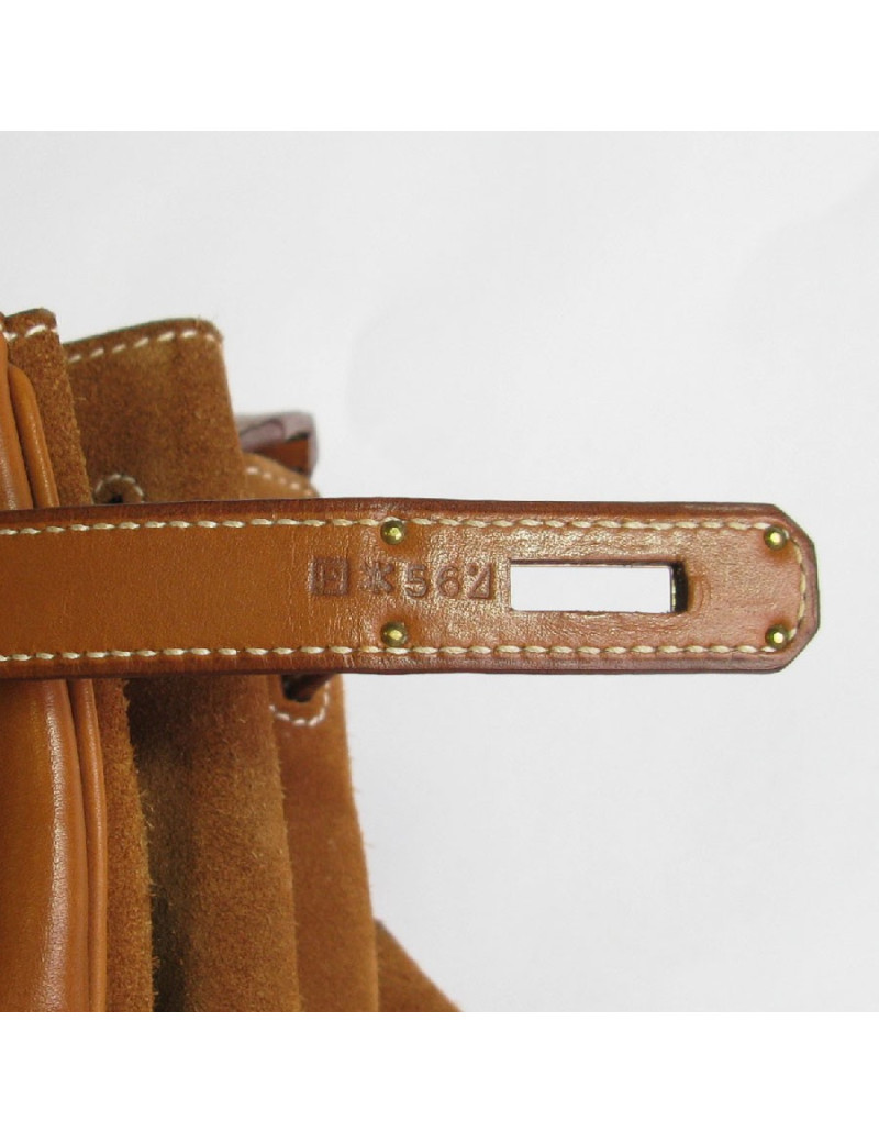 Birkin HERMÈS Grizzly 40 cuir barenia et veau doblis fauve