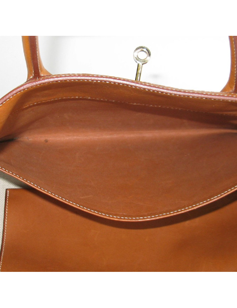 Birkin HERMÈS Grizzly 40 cuir barenia et veau doblis fauve