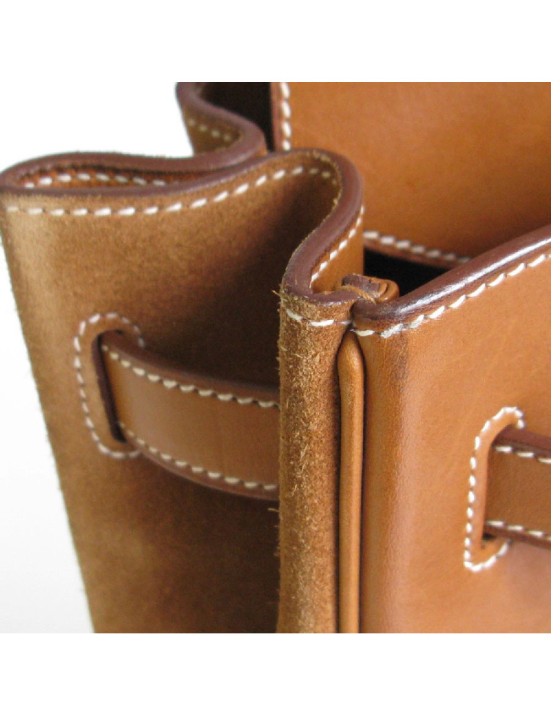 Birkin HERMÈS Grizzly 40 cuir barenia et veau doblis fauve