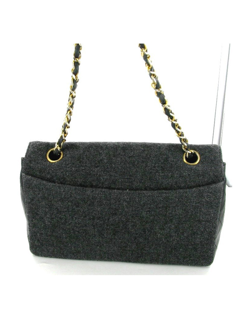 CHANEL Mademoiselle bag in black leather and gray jersey