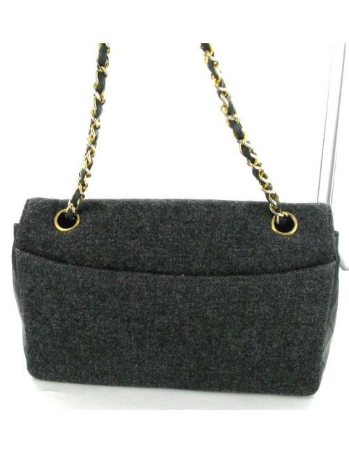 CHANEL Mademoiselle bag in black leather and gray jersey