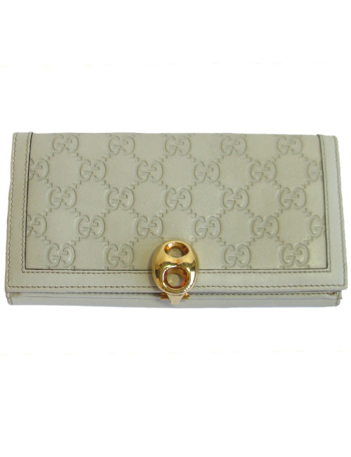 Portefeuille GUCCI cuir embossé GG beige