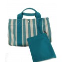 HERMES beach with turquoise and white striped bag