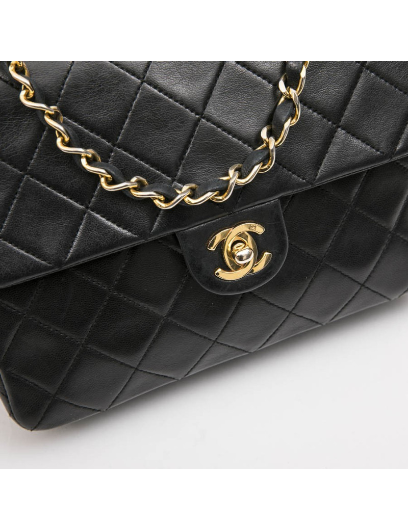 Sac CHANEL cuir d'agneau lisse noir 