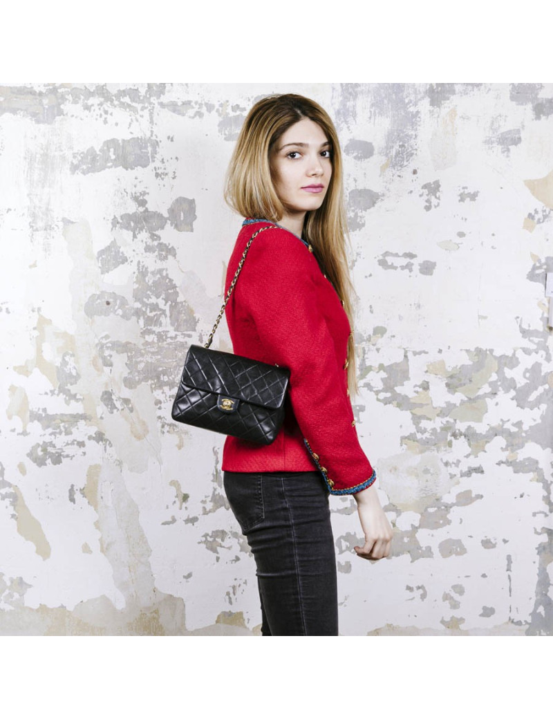 Sac CHANEL cuir d'agneau lisse noir 