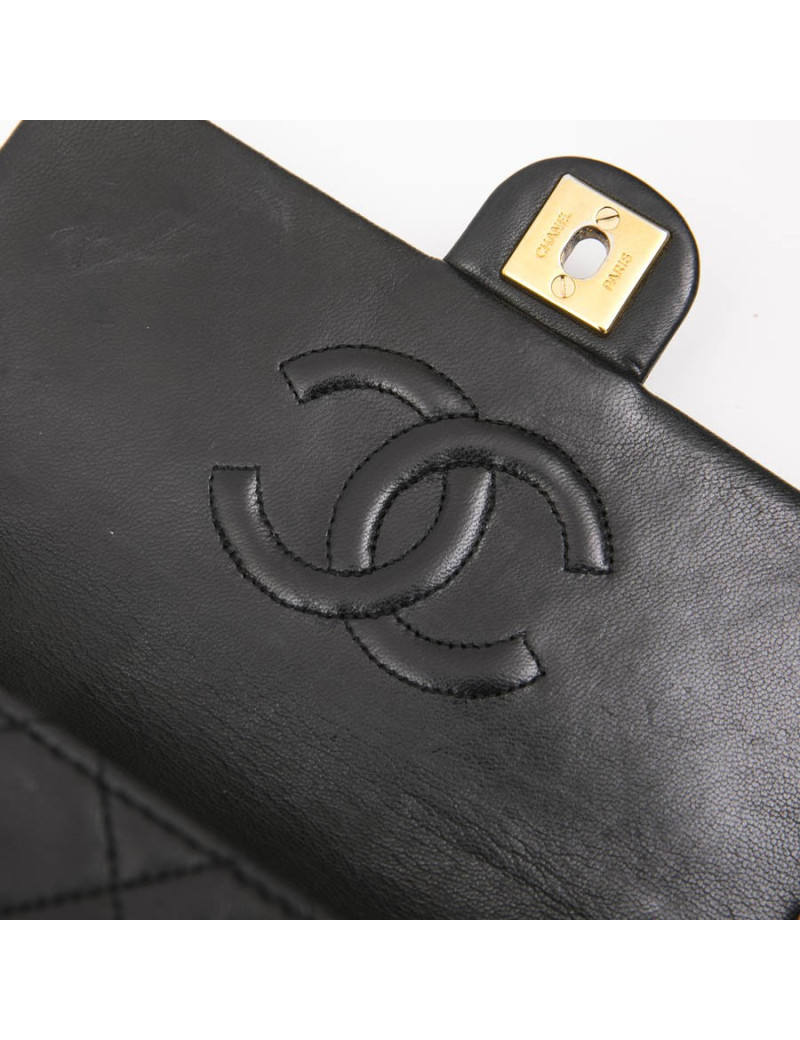 Sac CHANEL cuir d'agneau lisse noir 