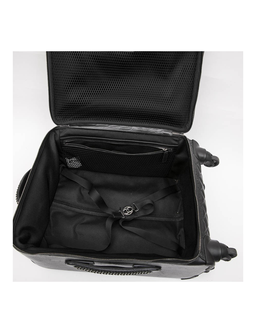 Valise  roulante CHANEL cuir matelassé noir