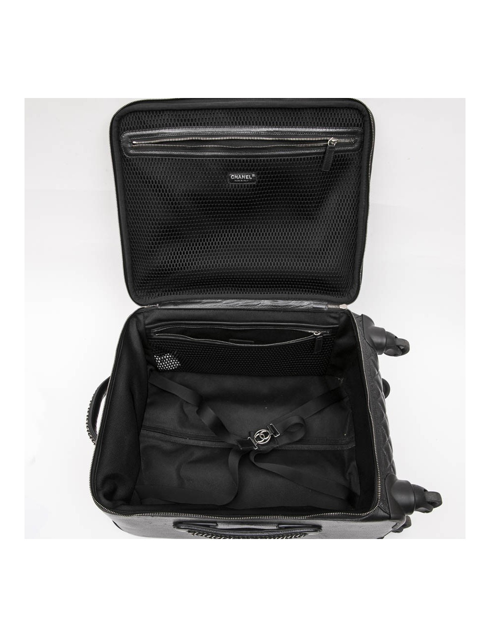 Valise  roulante CHANEL cuir matelassé noir