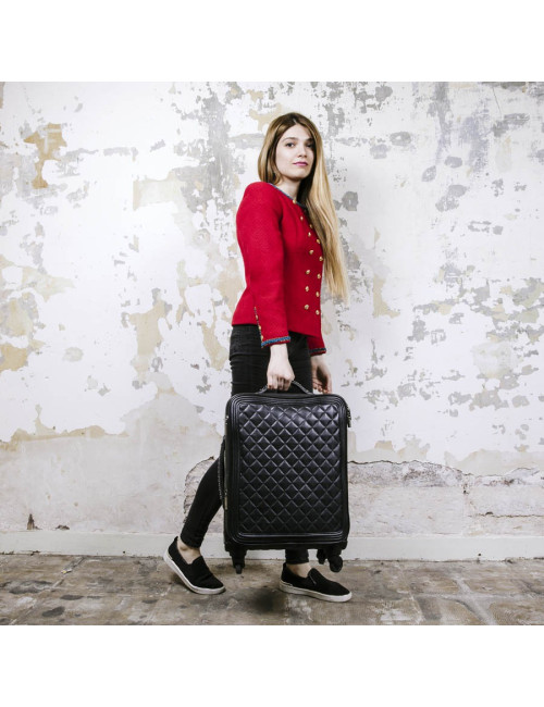 Valise  roulante CHANEL cuir matelassé noir