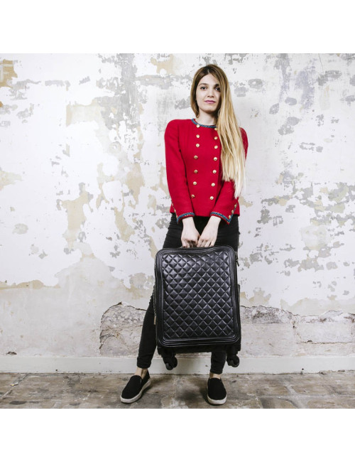 Valise  roulante CHANEL cuir matelassé noir