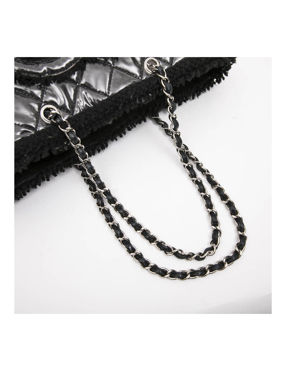 CHANEL Tote Bag in Black Tweed and Covered with a Plastic Layer