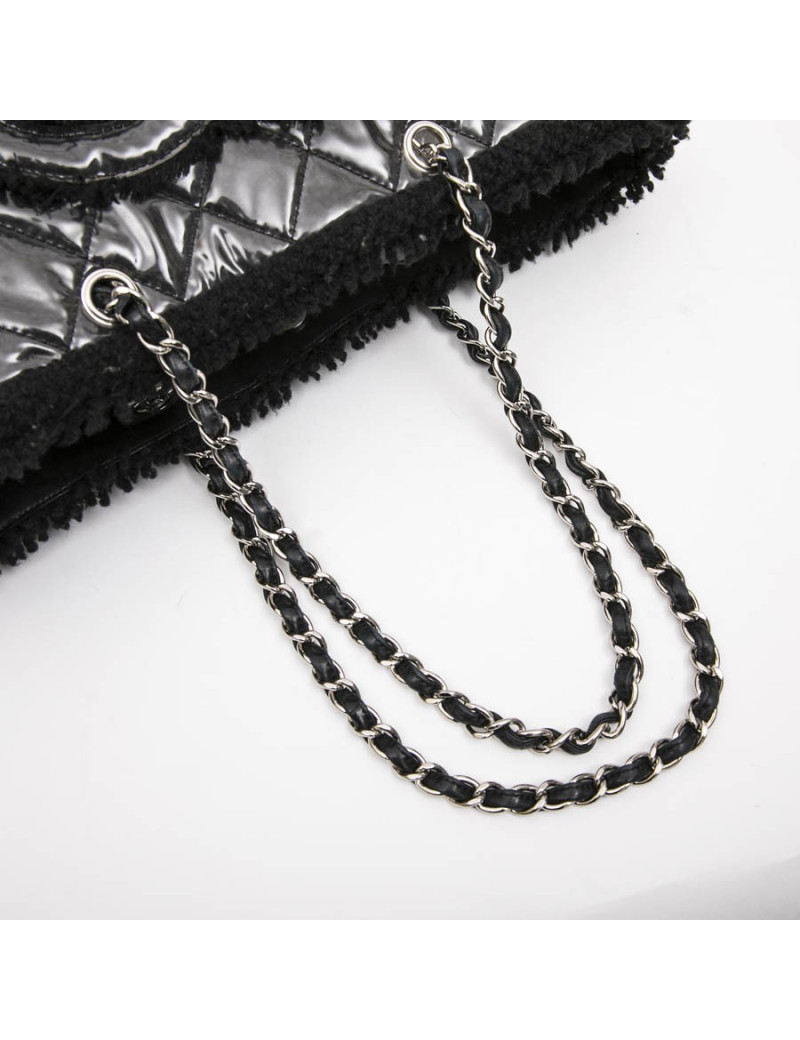 CHANEL Tote Bag in Black Tweed and Covered with a Plastic Layer