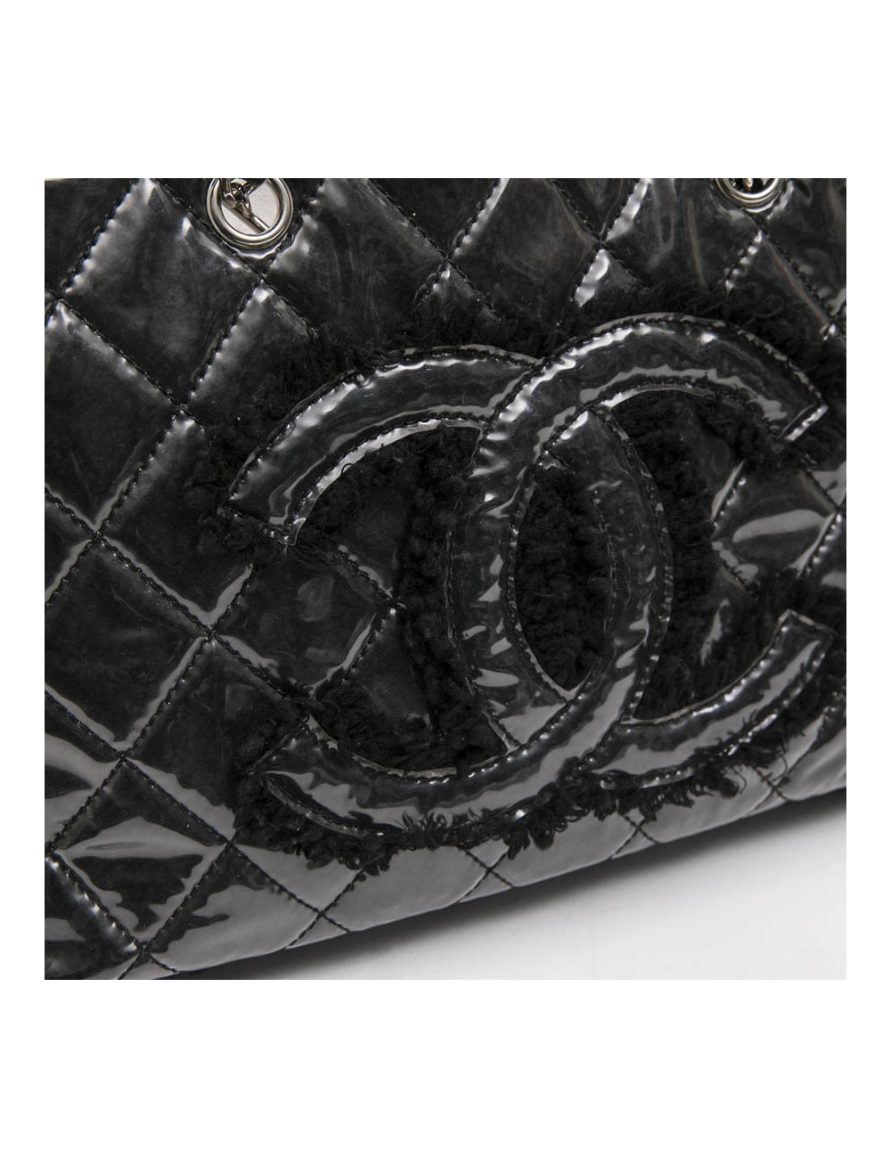 CHANEL Tote Bag in Black Tweed and Covered with a Plastic Layer