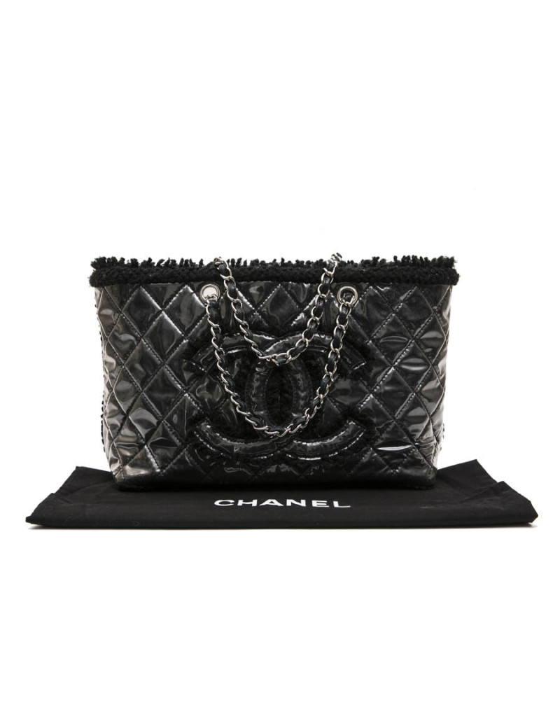 CHANEL Tote Bag in Black Tweed and Covered with a Plastic Layer