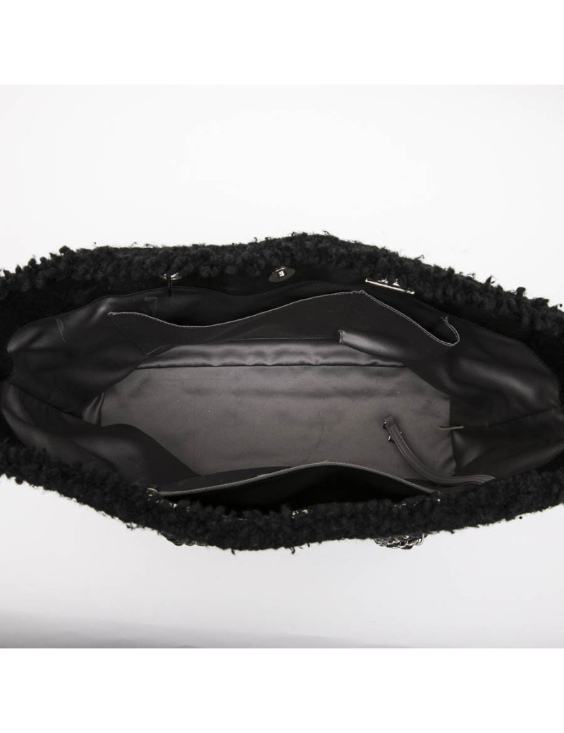 CHANEL Tote Bag in Black Tweed and Covered with a Plastic Layer