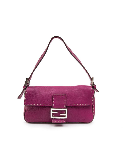Sac baguette FENDI cuir taurillon fuchsia