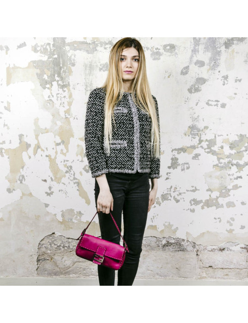 Sac baguette FENDI cuir taurillon fuchsia
