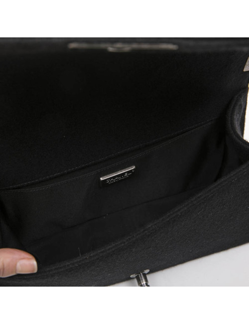 CHANEL Boy bag in black boiled wool with embroidered patches