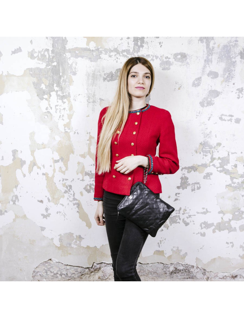 Etui pour Ipad CHANEL en cuir d'agneau lisse matelassé noir