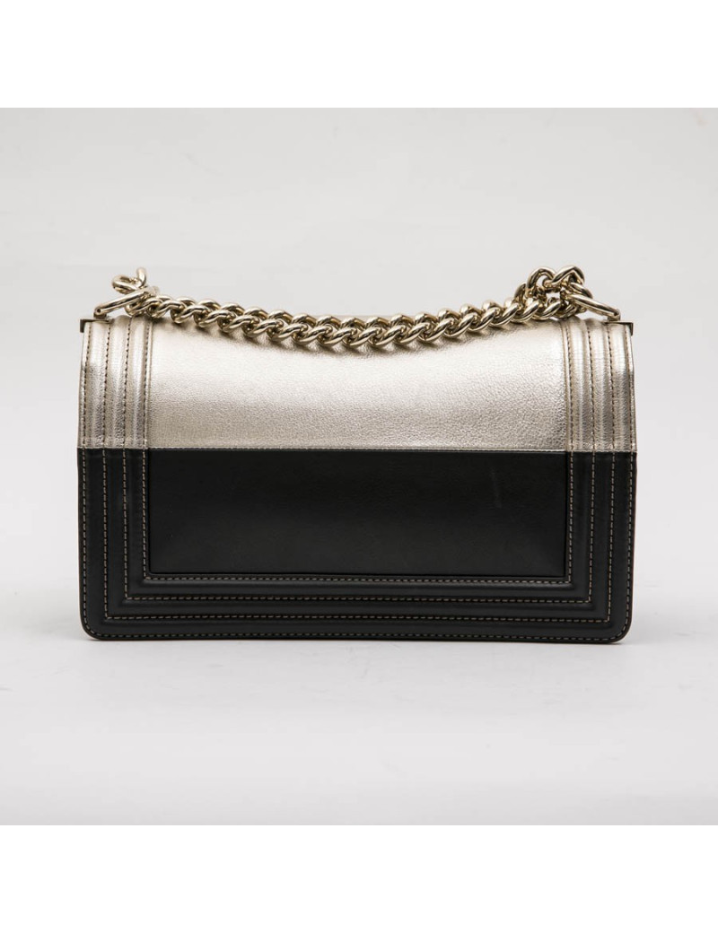 Sac " Boy" CHANEL bicolore noir et argent