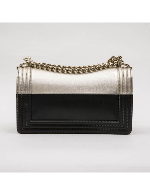 CHANEL Boy bag in black and pale gold smooth lamb leather