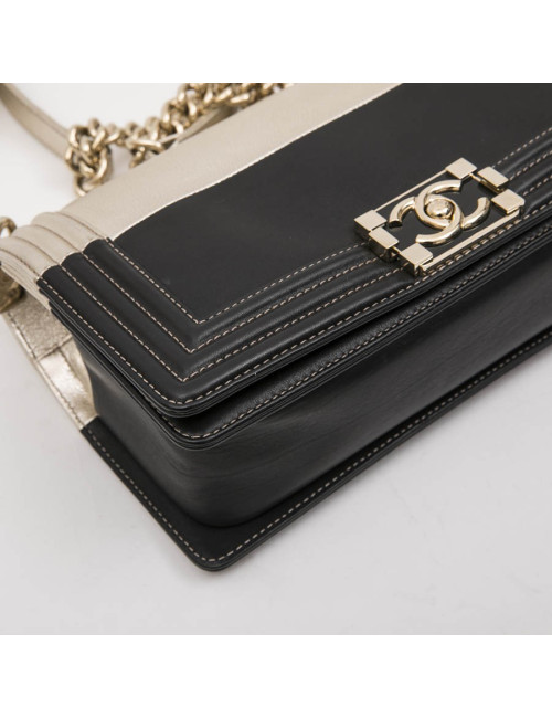 Sac " Boy" CHANEL bicolore noir et argent