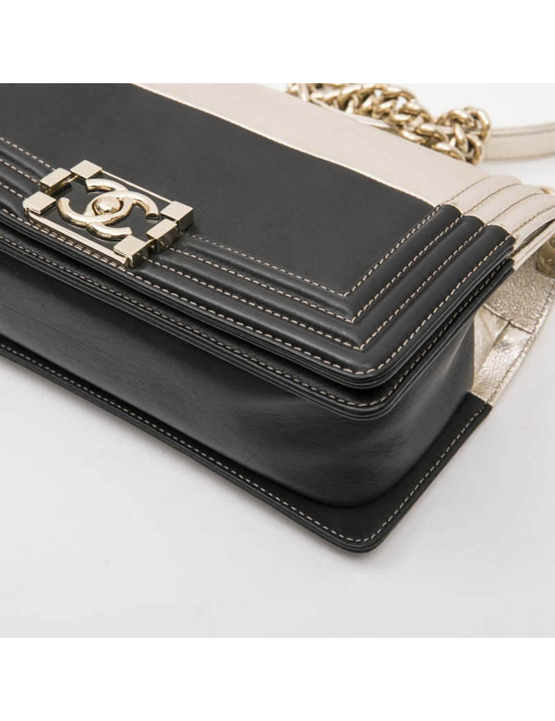 Sac " Boy" CHANEL bicolore noir et argent