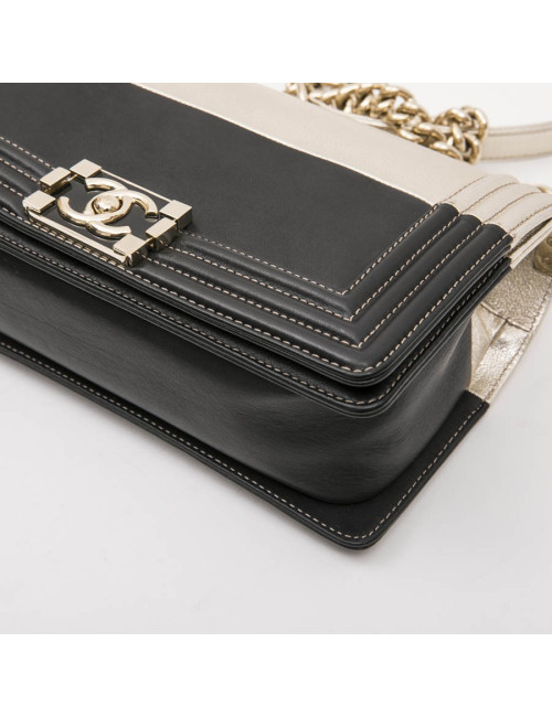Sac " Boy" CHANEL bicolore noir et argent