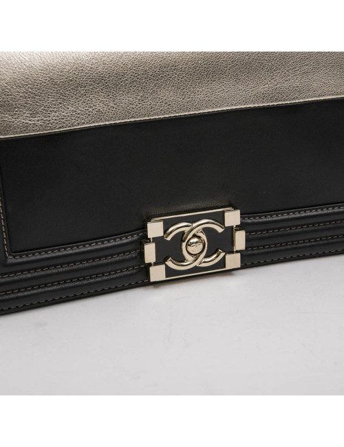 Sac " Boy" CHANEL bicolore noir et argent