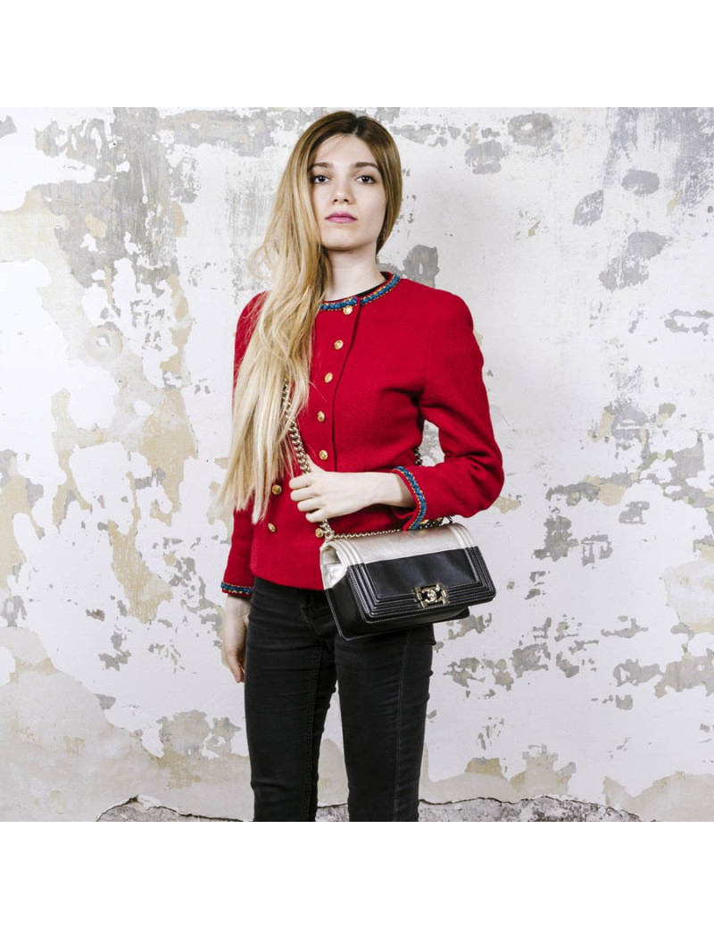 Sac " Boy" CHANEL bicolore noir et argent