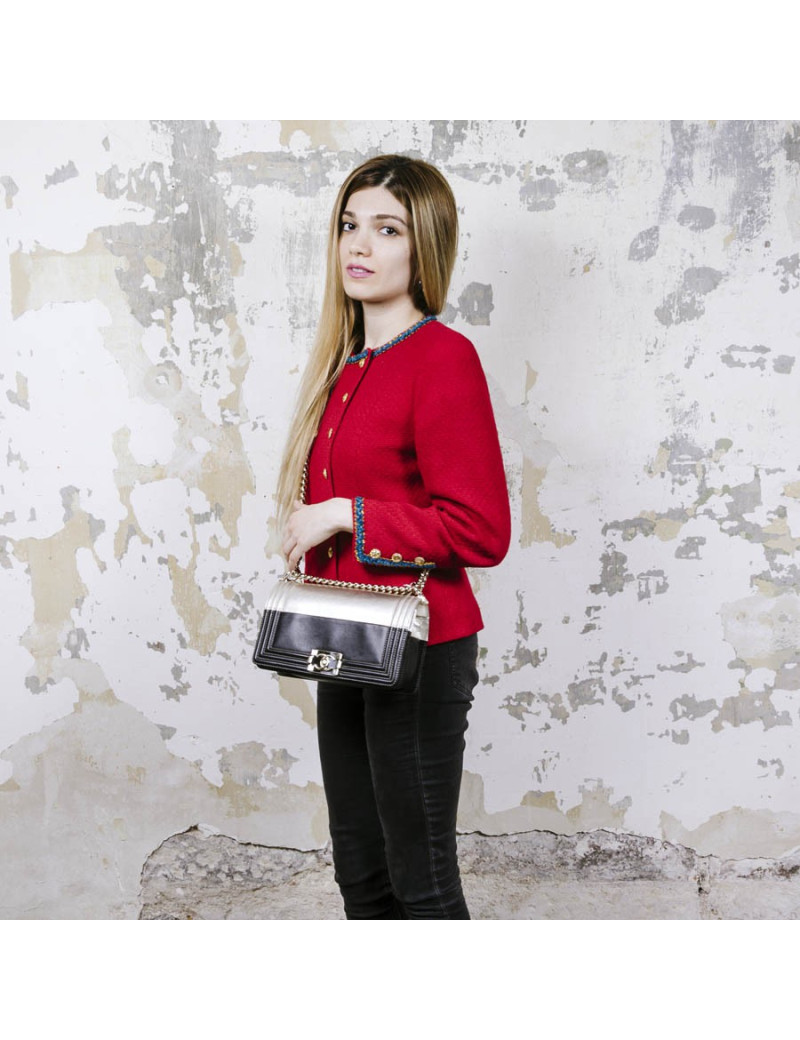 Sac " Boy" CHANEL bicolore noir et argent