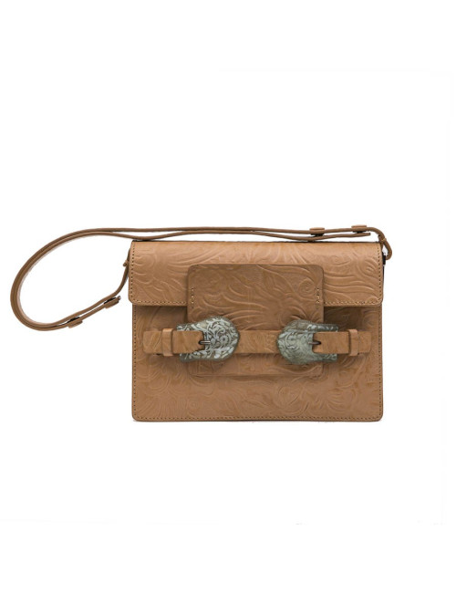 FENDI  bag in embossed natural leather and green celadon horn buckles