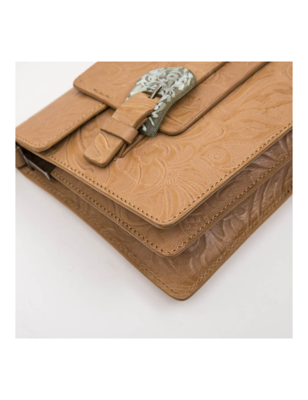 FENDI  bag in embossed natural leather and green celadon horn buckles