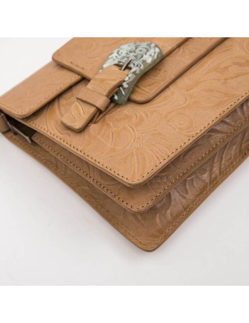 Sac FENDI cuir embossé gold et boucles en corne vert céladon