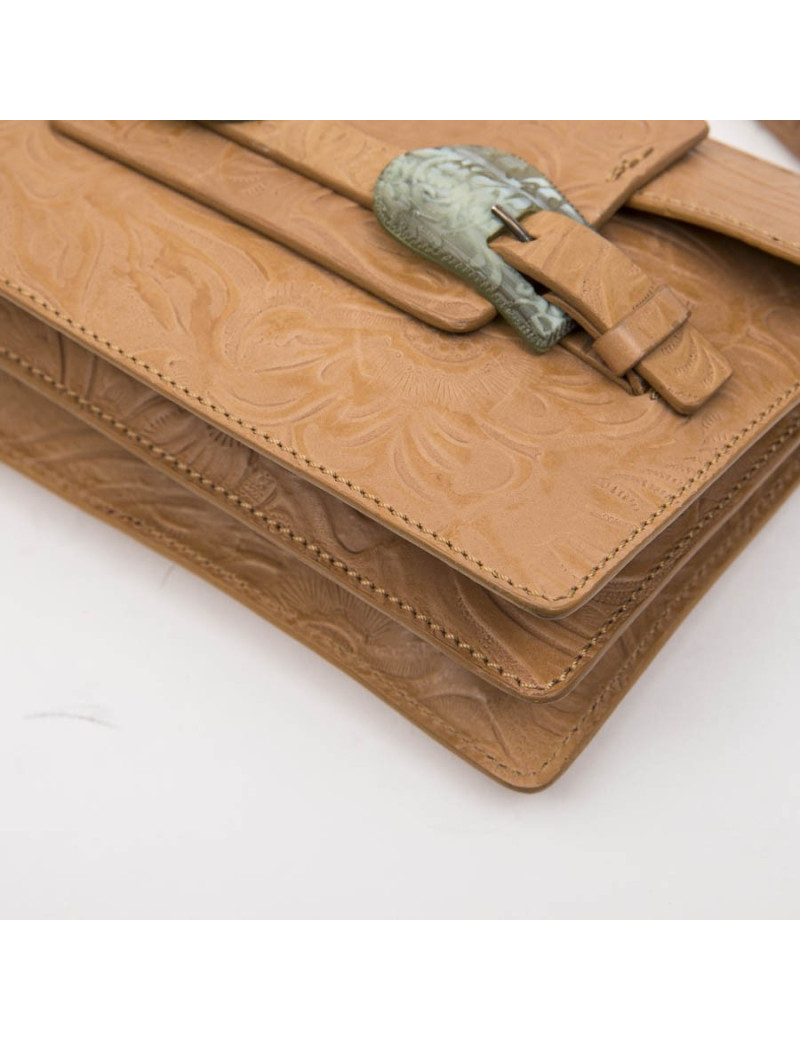 Sac FENDI cuir embossé gold et boucles en corne vert céladon