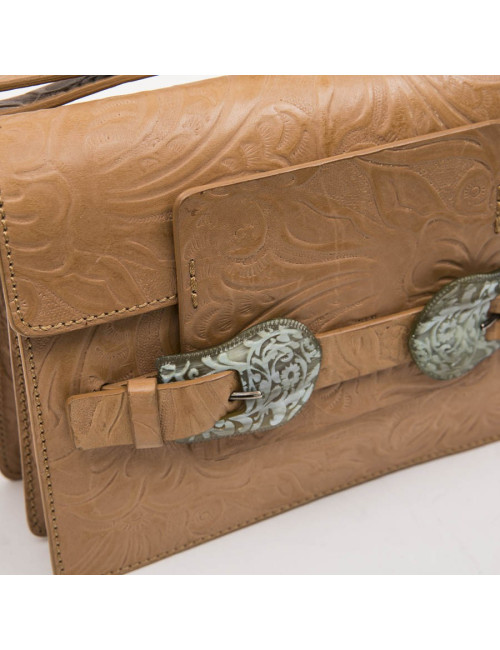 Sac FENDI cuir embossé gold et boucles en corne vert céladon