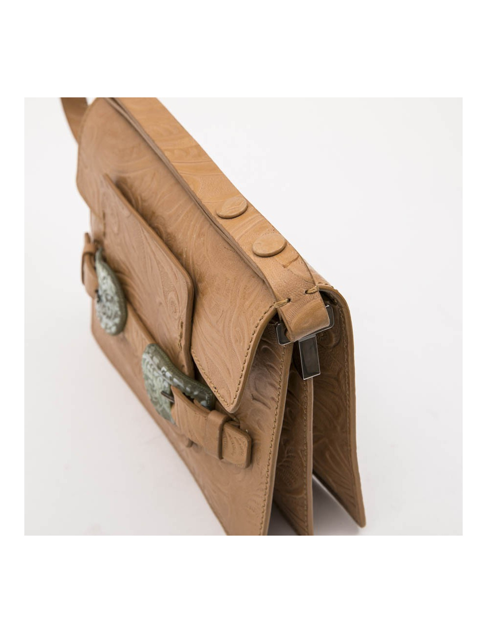 FENDI  bag in embossed natural leather and green celadon horn buckles