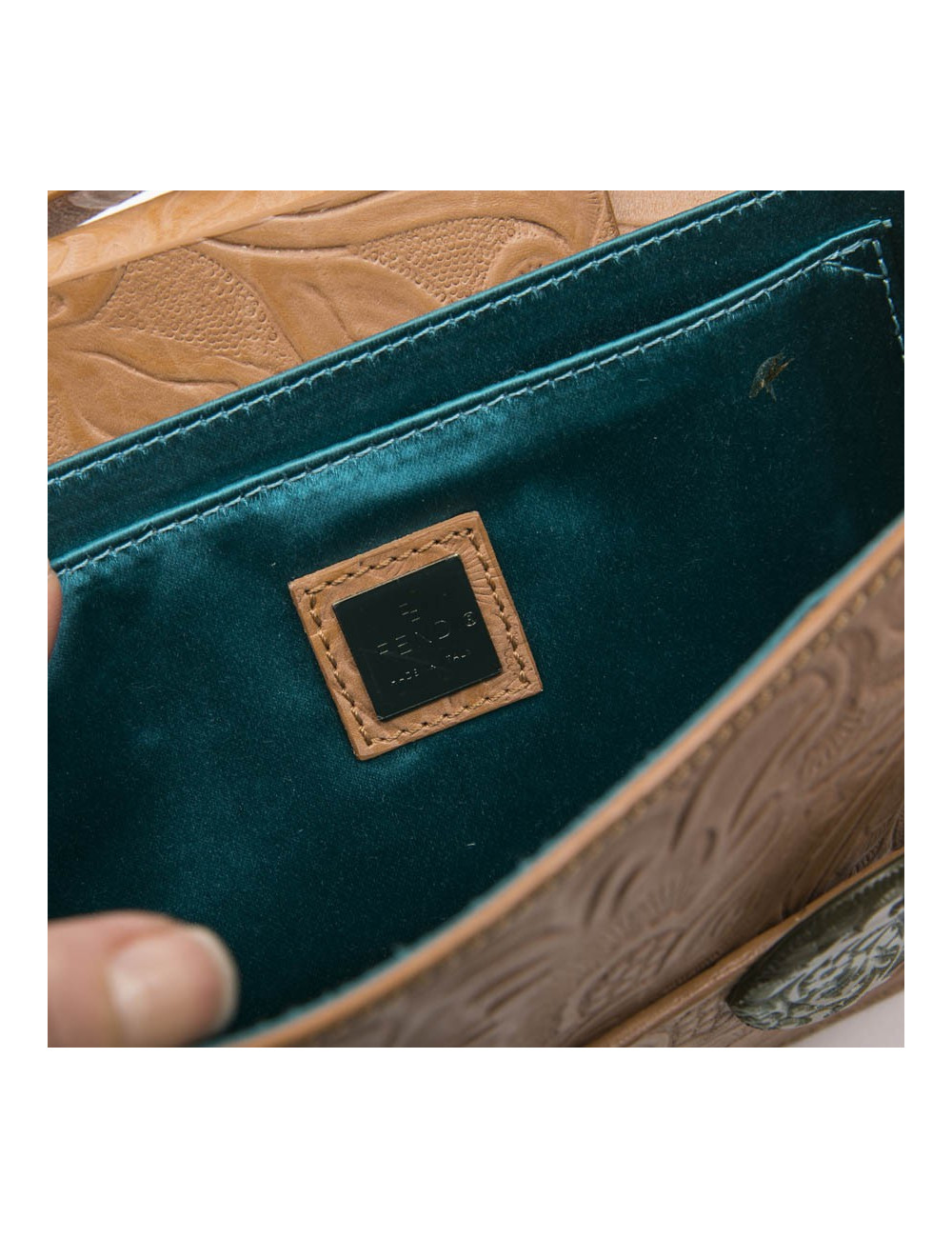 FENDI  bag in embossed natural leather and green celadon horn buckles