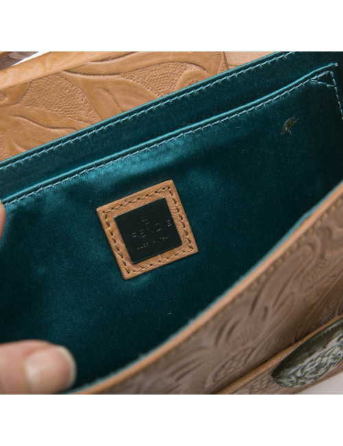 FENDI  bag in embossed natural leather and green celadon horn buckles