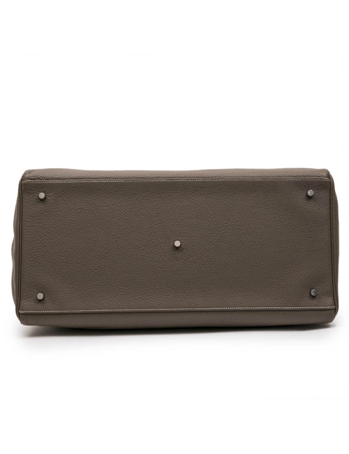 HERMES Kelly II 50 in étoupe Clémence lambskin leather with white stitching