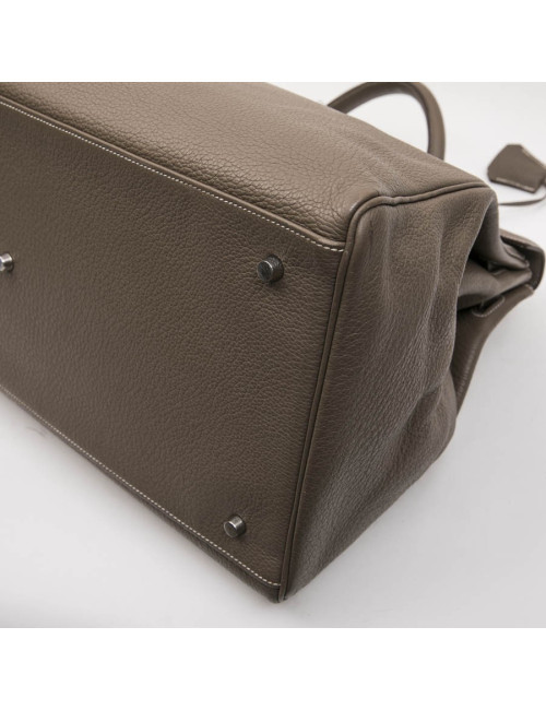 HERMES Kelly II 50 in étoupe Clémence lambskin leather with white stitching