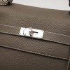 HERMES Kelly II 50 in étoupe Clémence lambskin leather with white stitching