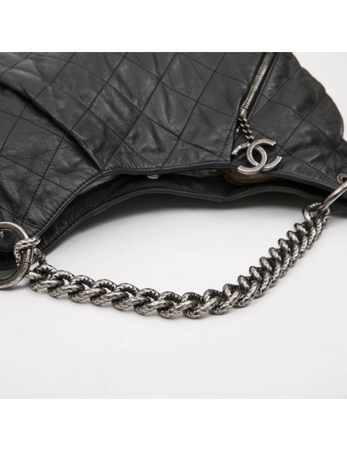 CHANEL messenger bag in aged soft gray quilted lambskin leather