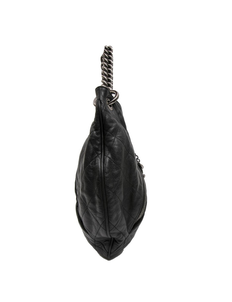 Sac besace CHANEL cuir matelassé gris foncé 