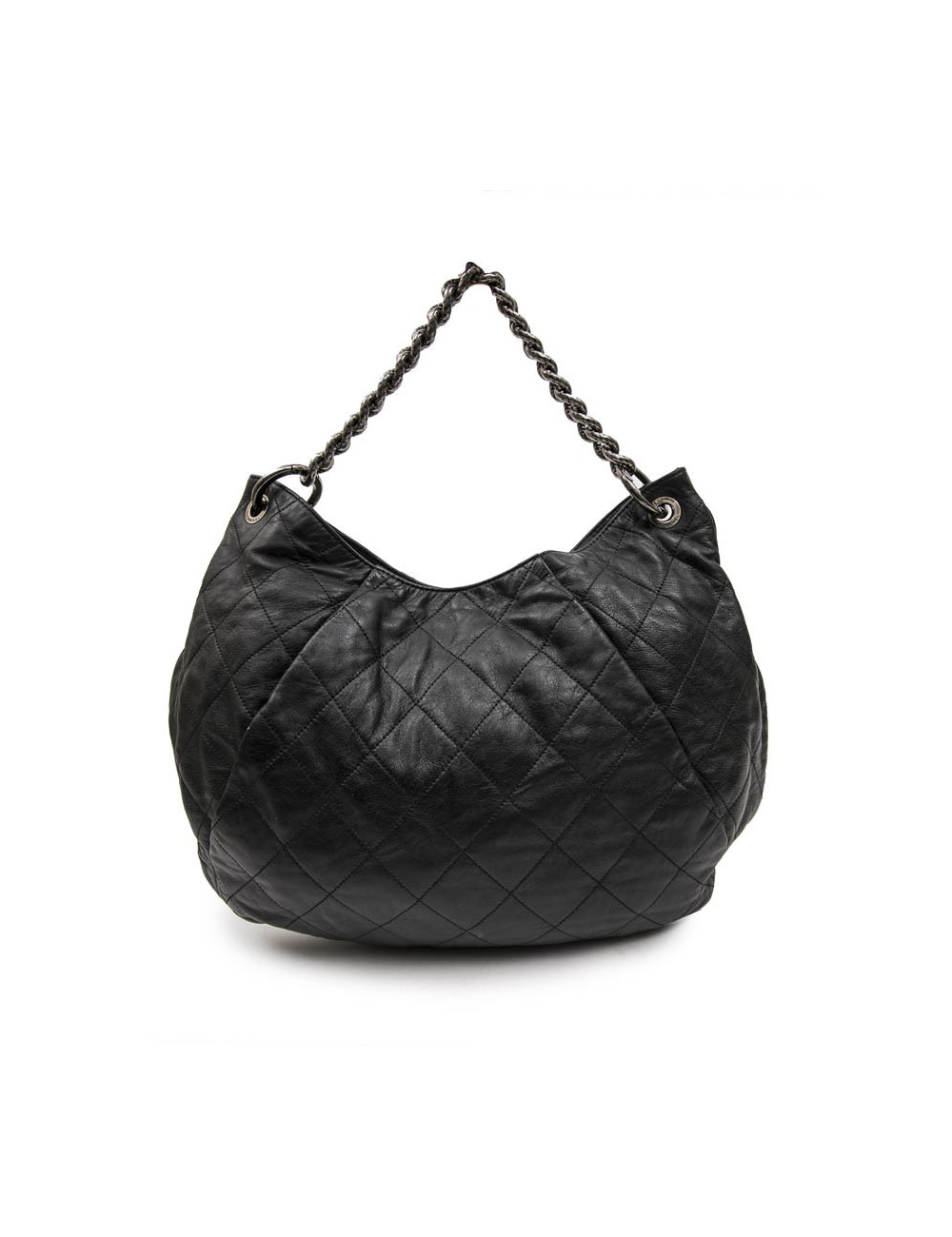 CHANEL messenger bag in aged soft gray quilted lambskin leather