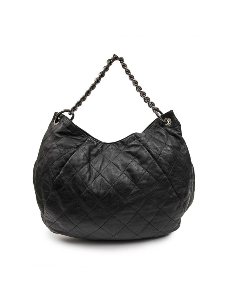 Sac besace CHANEL cuir matelassé gris foncé 
